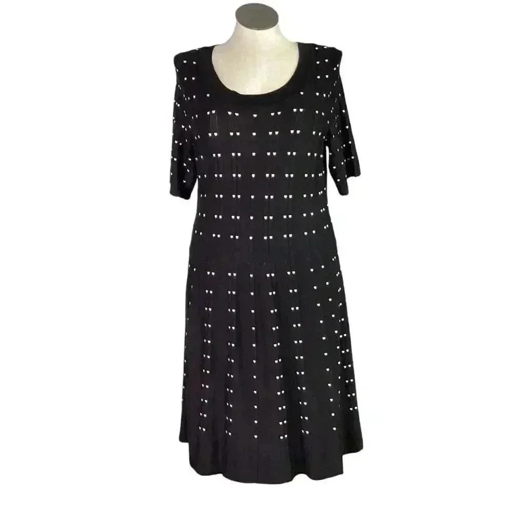 Danny and Nicole Sweater Dress Women 3X Black Geometric Short Sleeve Scoop Neck